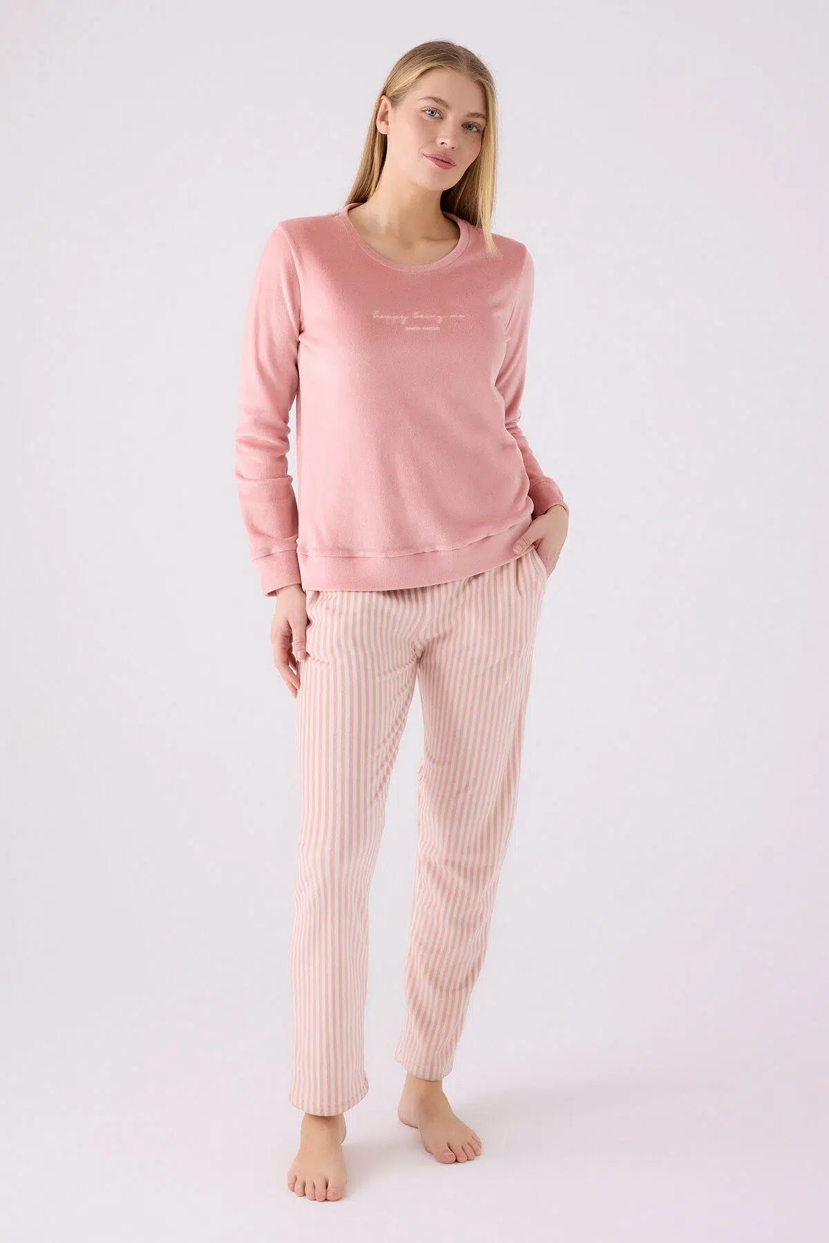 Pierre Cardin Kadın Kadife Uzun Kollu Pijama Takımı