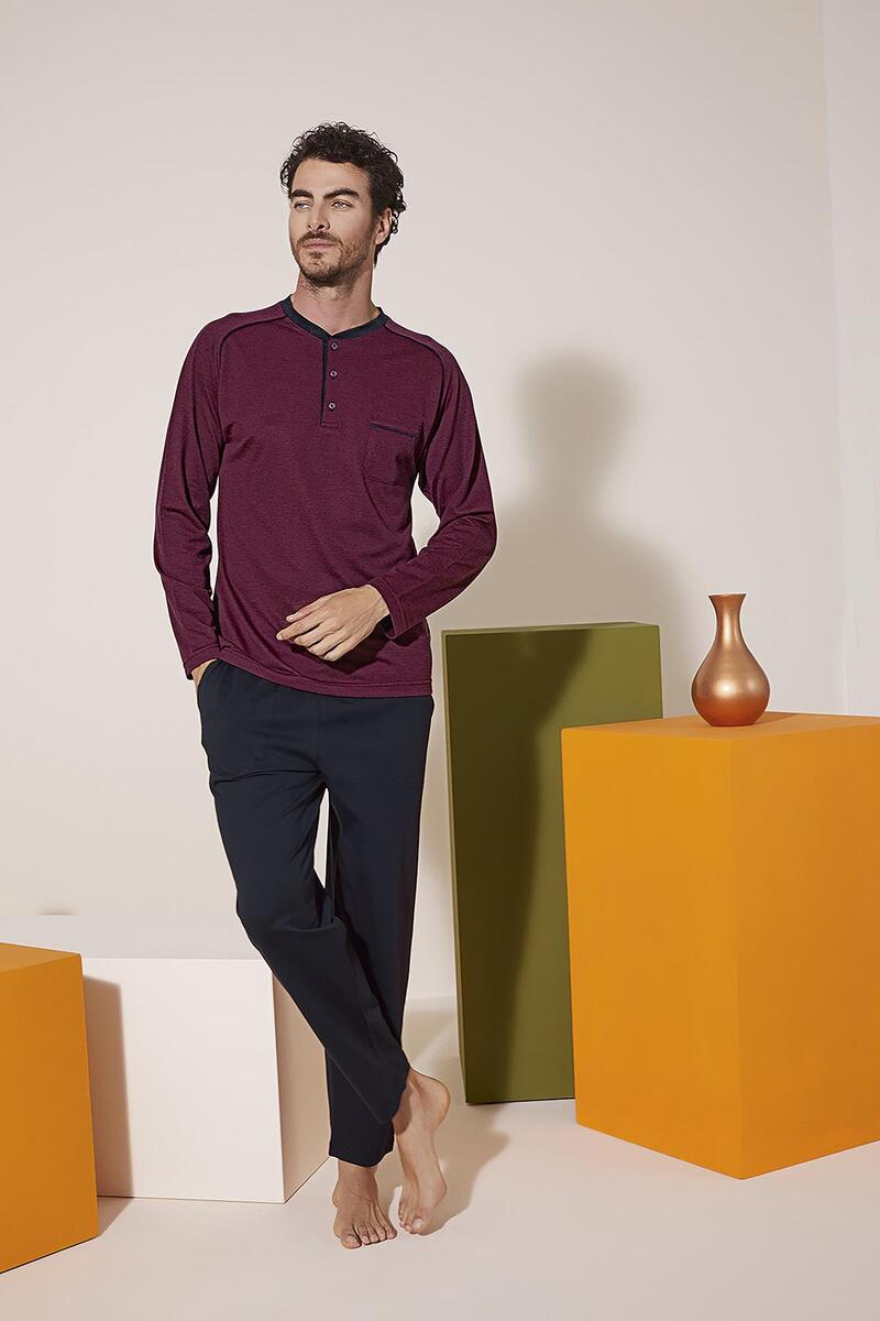Kly 9204 Midi Yaka Reglan Pijama Takım - BORDO