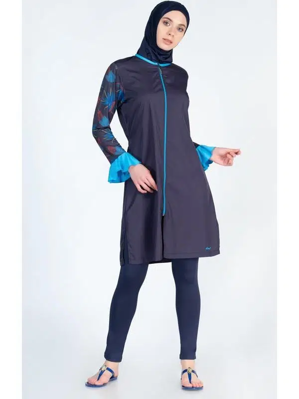 Alfasa 270 Uzun Kol Taytlı Kol Ucu Detaylı Tam Kapalı Tesettür Mayo - LACİVERT