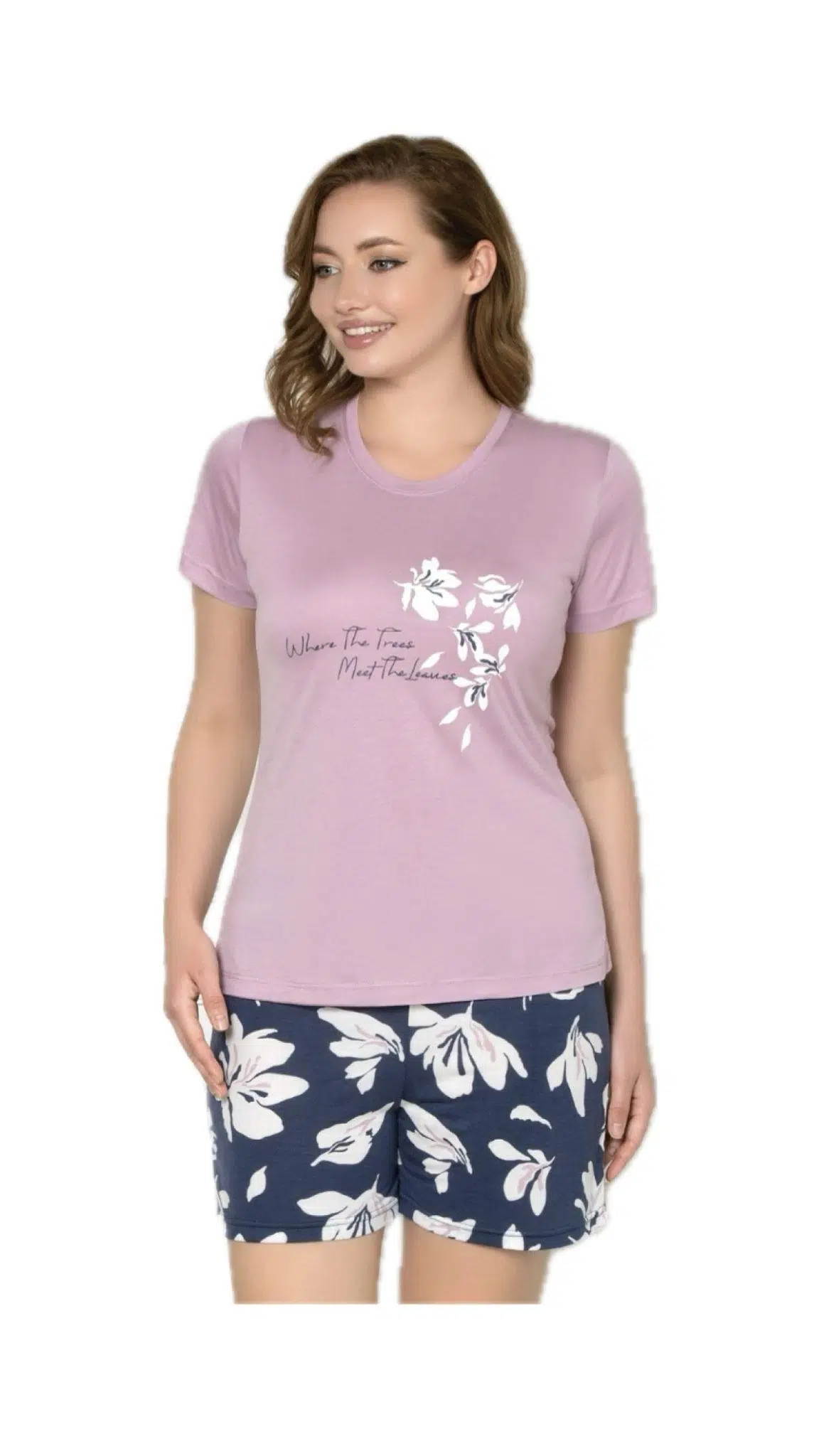 Alperi 76-80 Kadın Şortlu Kısa Kollu Pijama Takım - LİLA