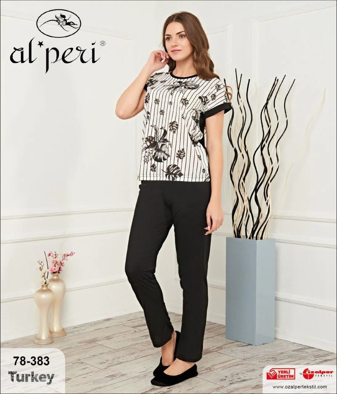 Alperi 78-383 Kısa Kol Bayan Pijama Takımı - SİYAH