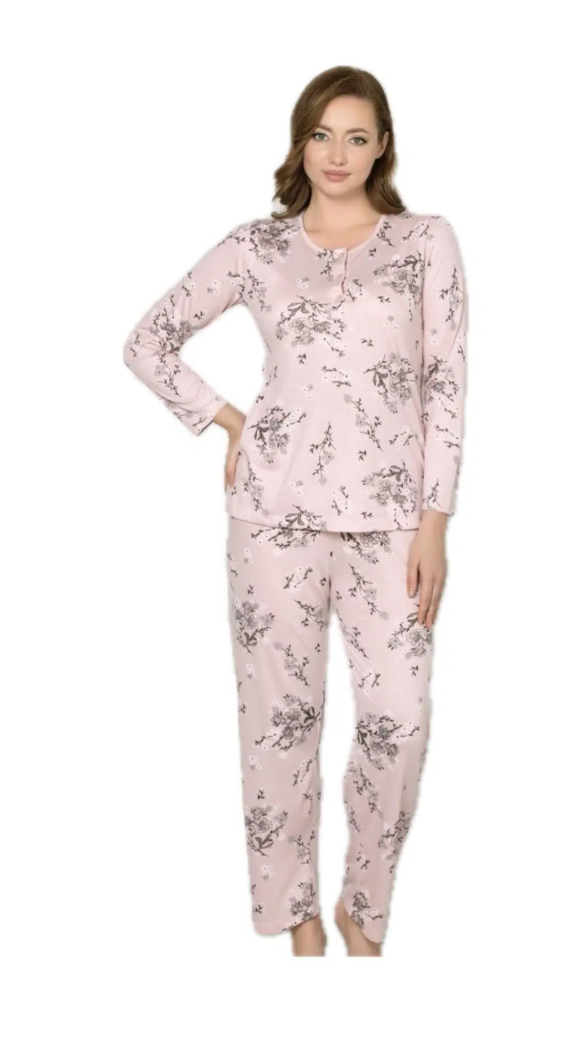 Alperi 790-25 Kadın Desenli Uzun Kol Pijama Takım - PEMBE