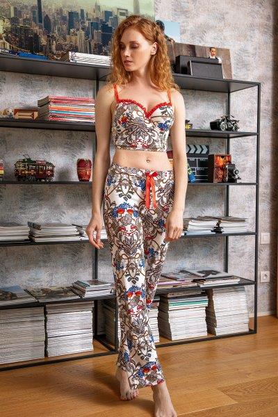 Anıl 4159 Kadın Çiçekli Viskon Push Up Büstiyer Pijama Takım - NAR ÇİÇEĞİ