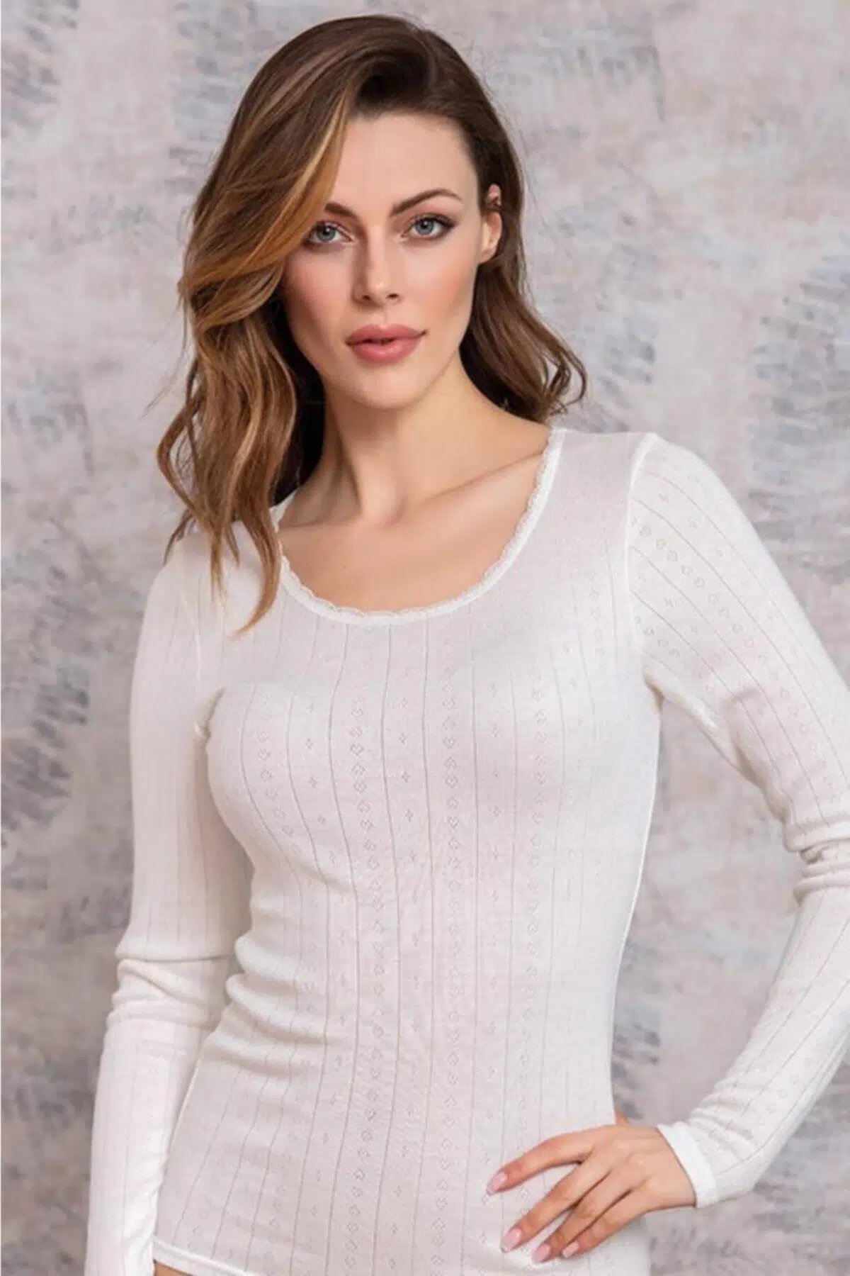 Anıl 8546 Kadın O Yaka Uzun Kollu Üst Termal İçlik - EKRU