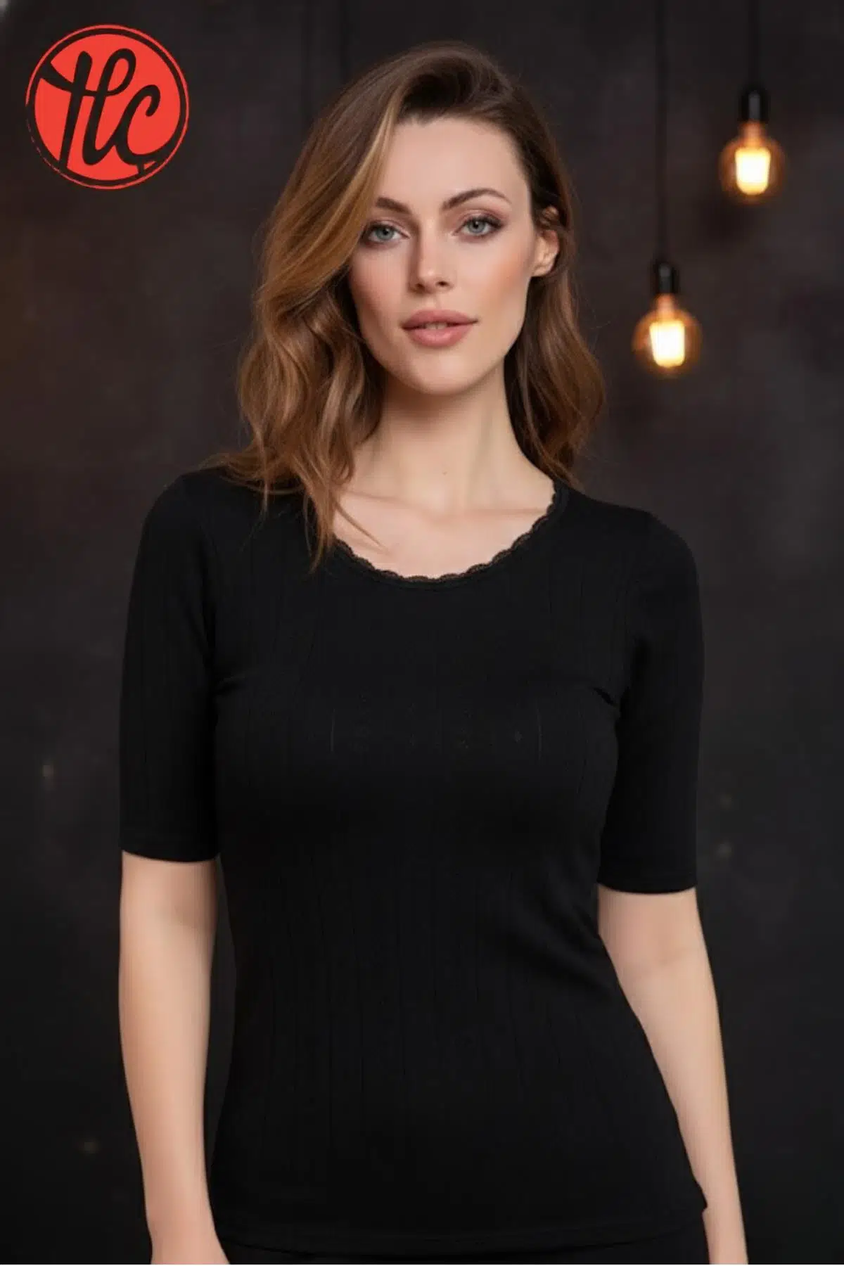 Anıl Kadın Hafif Rahat İnce ve Çok Yumuşak Kısa Kollu Jakarlı Dantelli Sıcak Tutan Termal Üst İçlik