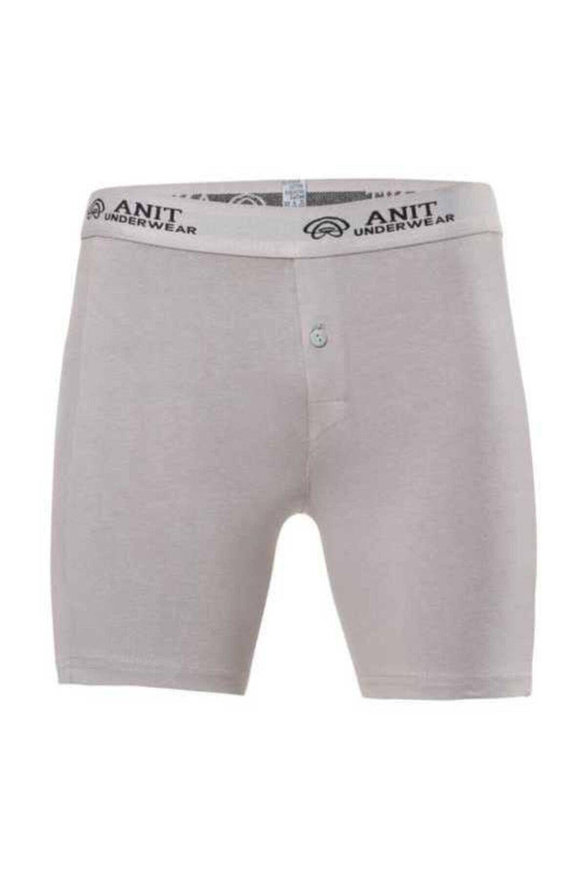 Anıt Erkek Likralı Pamuklu Düğmeli Uzun Boxer - GRİ