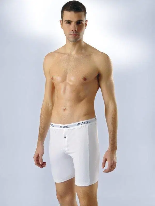 Anıt Erkek Likralı Pamuklu Düğmeli Uzun Boxer - BEYAZ