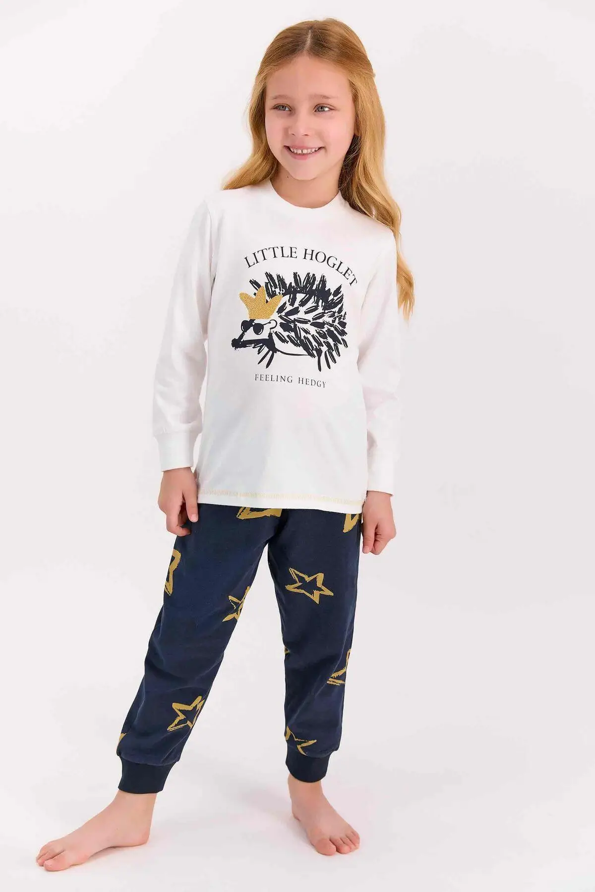 Arnetta 1428 Garson Little Hoglet Krem Kız Çocuk Uzun Kol Pijama Takımı - KREM