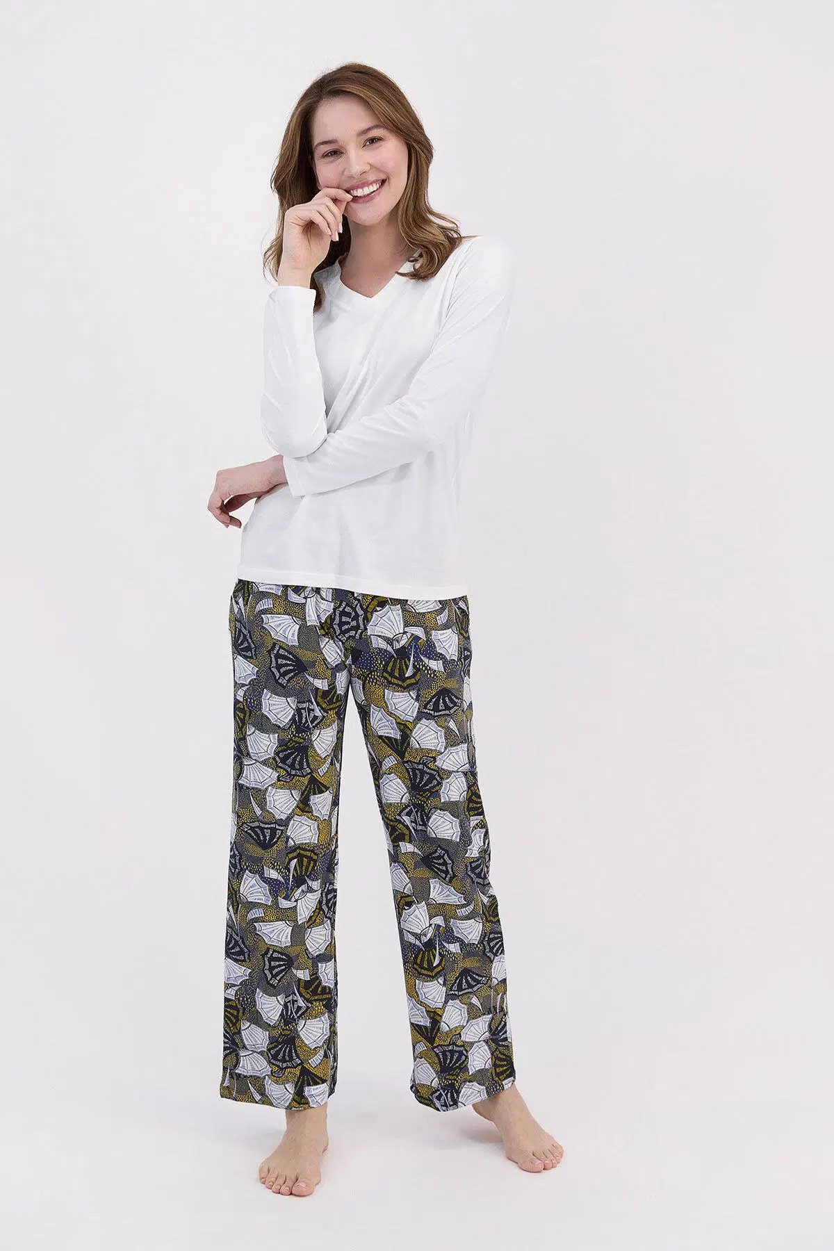 Arnetta 1480 Floral Kadın Krem Pijama Takımı - KREM
