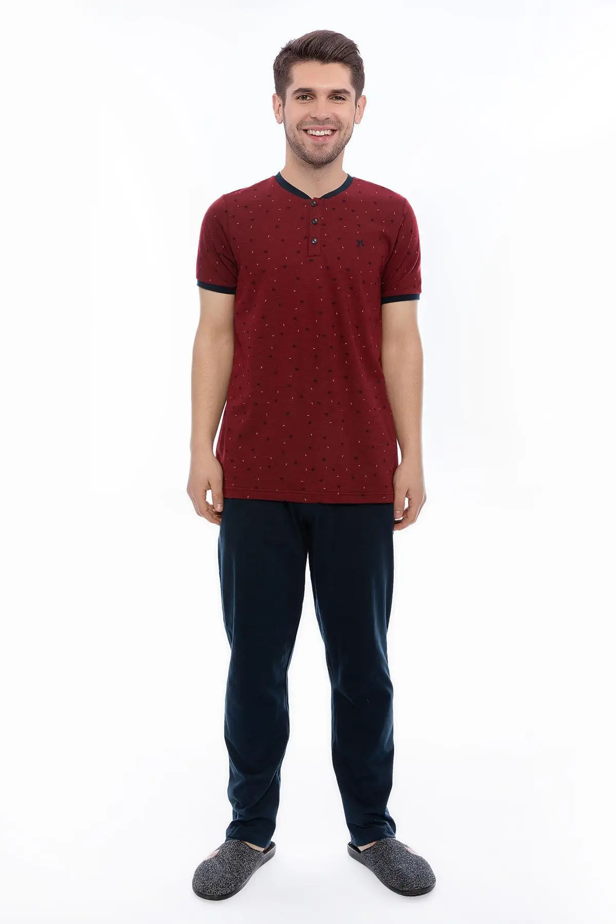 Arnetta 2061 Erkek Düğmeli 3'Lü Pijama Takım - BORDO