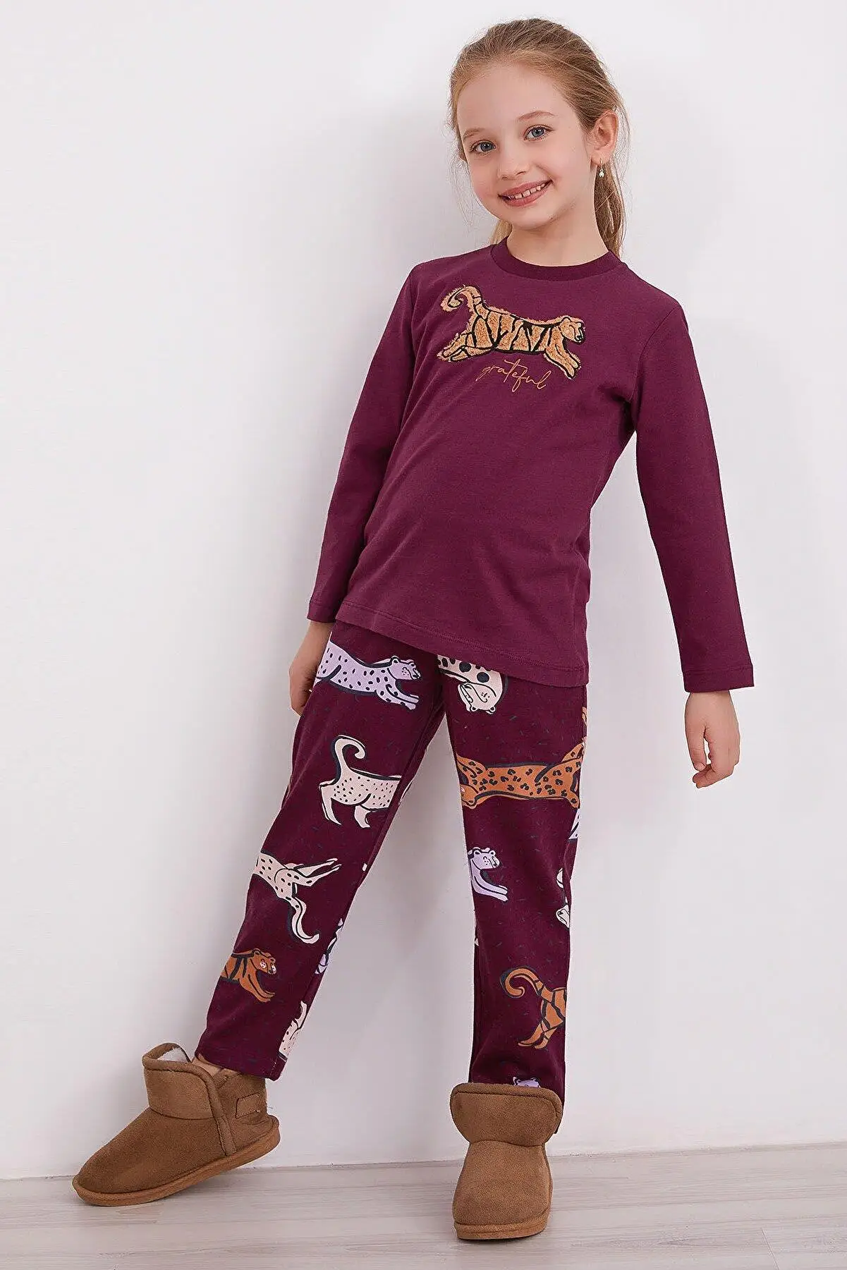 Arnetta 2169 Garson Grateful Mor Kız Çocuk Uzun Kol Pijama Takım - BORDO