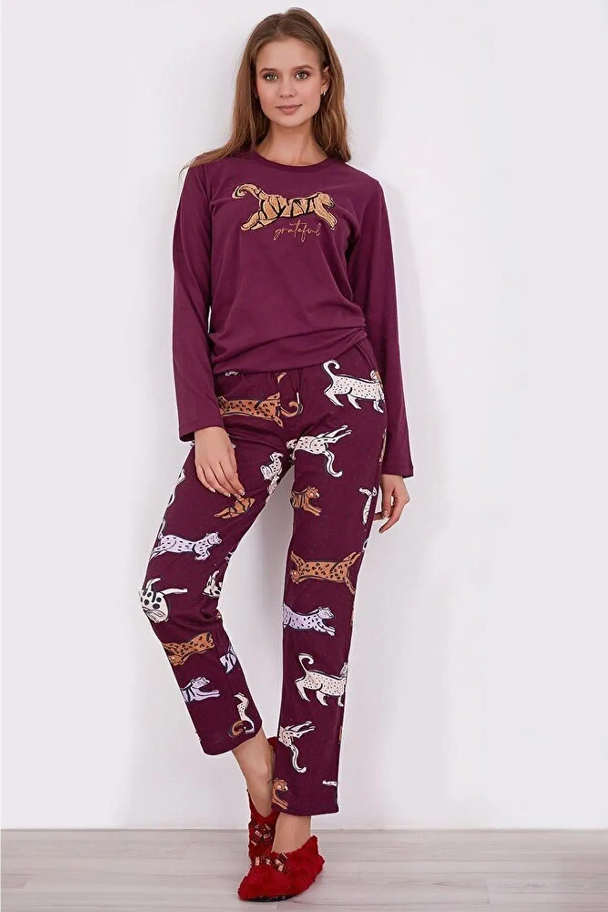 Arnetta 2169 Grateful Kadın Uzun Kol Pijama Takım - BORDO