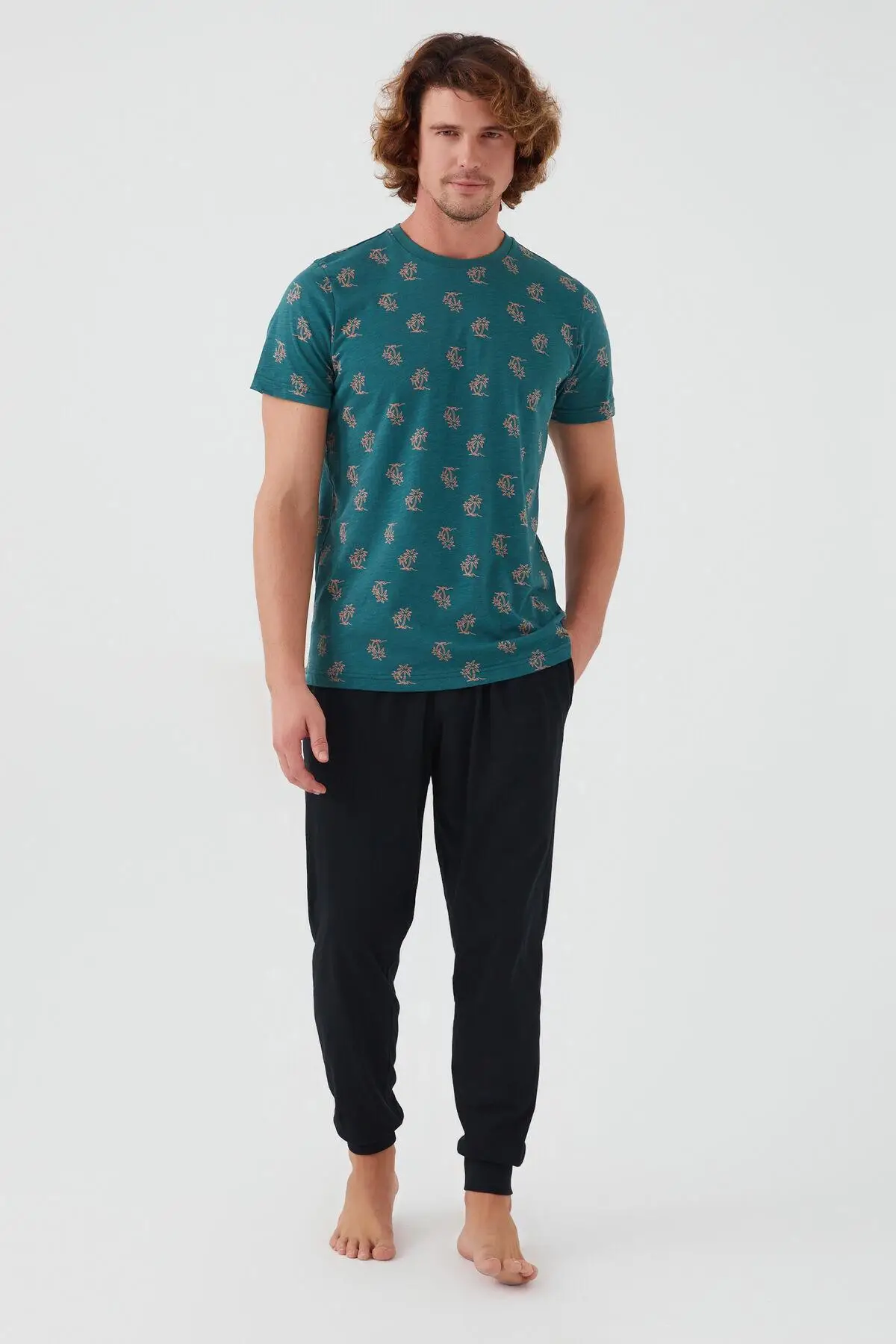 Arnetta 2504 Palm Tree Erkek Kısa Kol Pijama Takım