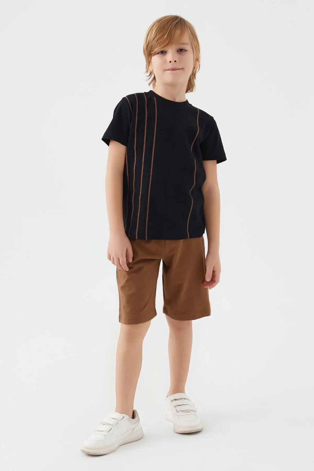 Arnetta 2509 Vertical Stripes Erkek Çocuk Bermuda Takım - SİYAH