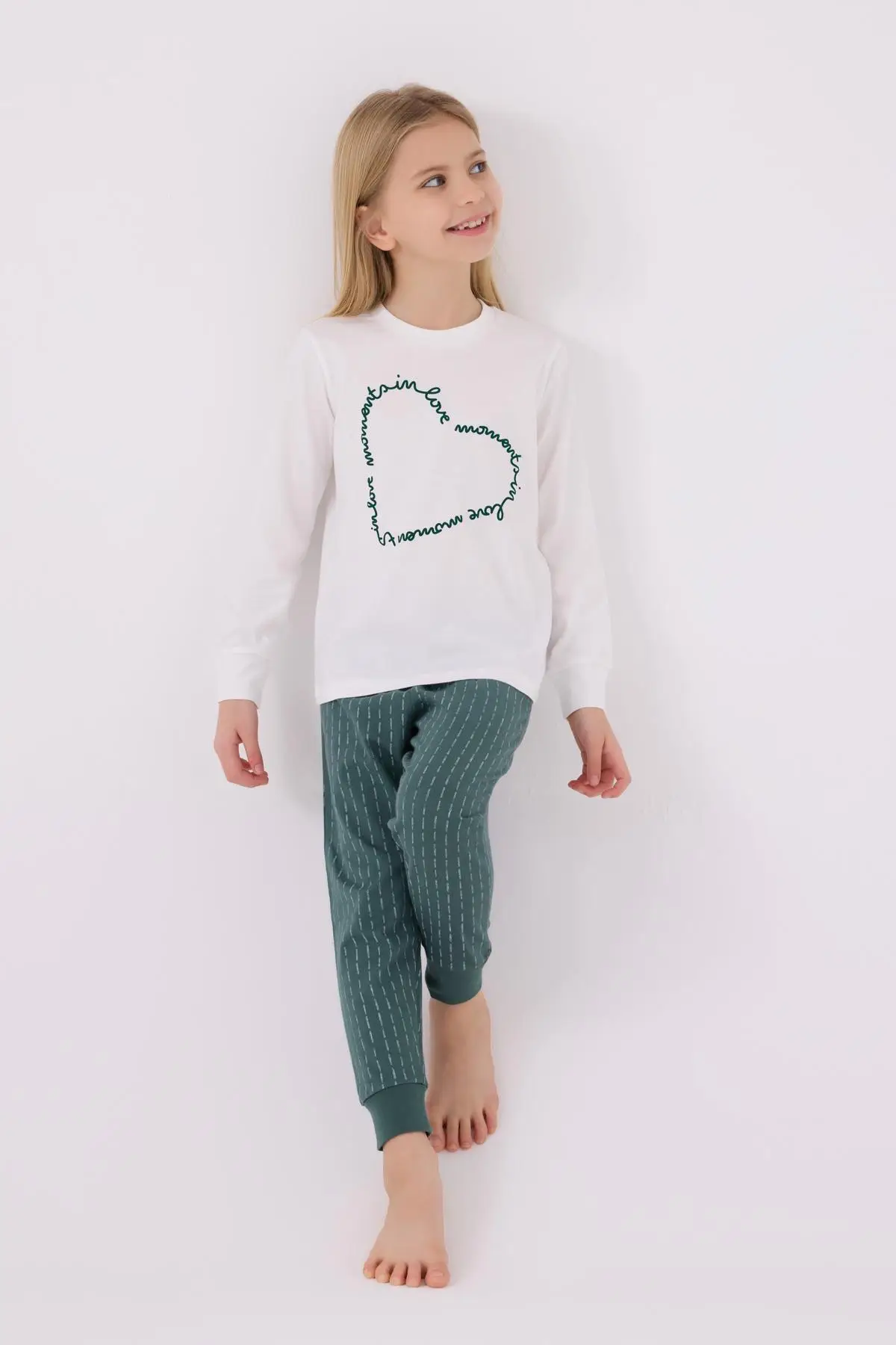 Arnetta 3050 Garson Kız Çocuk Love Uzun Kol Pijama Takım - KREM
