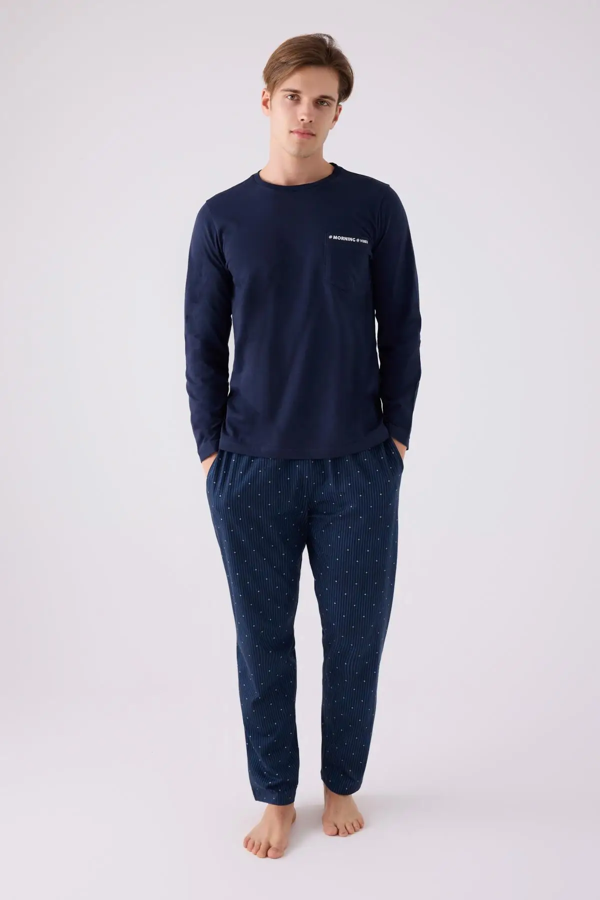 Arnetta 3146 Erkek Mornig Vibes Lacivert Uzun Kol Pijama Takım - LACİVERT