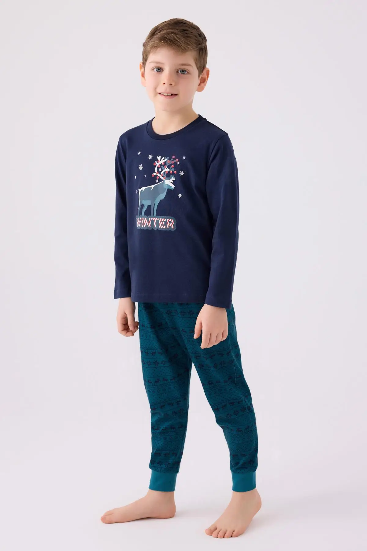 Arnetta 3165 Noel Winter Erkek Çocuk Lacivert Uzun Kol Pijama Takım - LACİVERT