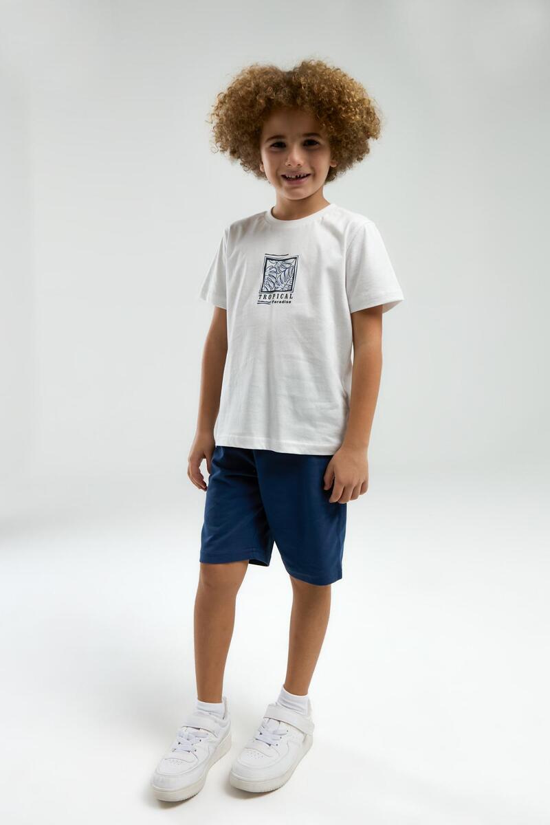Arnetta 3304 Erkek Çocuk Beyaz Kısa Kollu Şortlu Bermuda Pijama Takım - BEYAZ