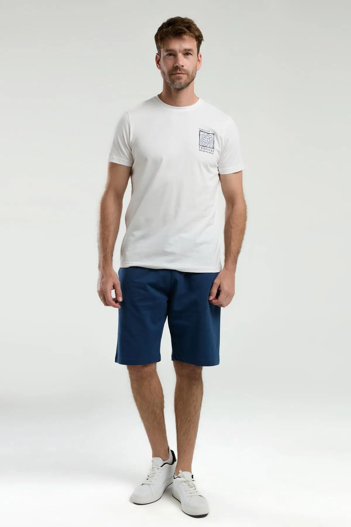 Arnetta 3304 Erkek Beyaz Kısa Kollu Şortlu Bermuda Pijama Takım - BEYAZ