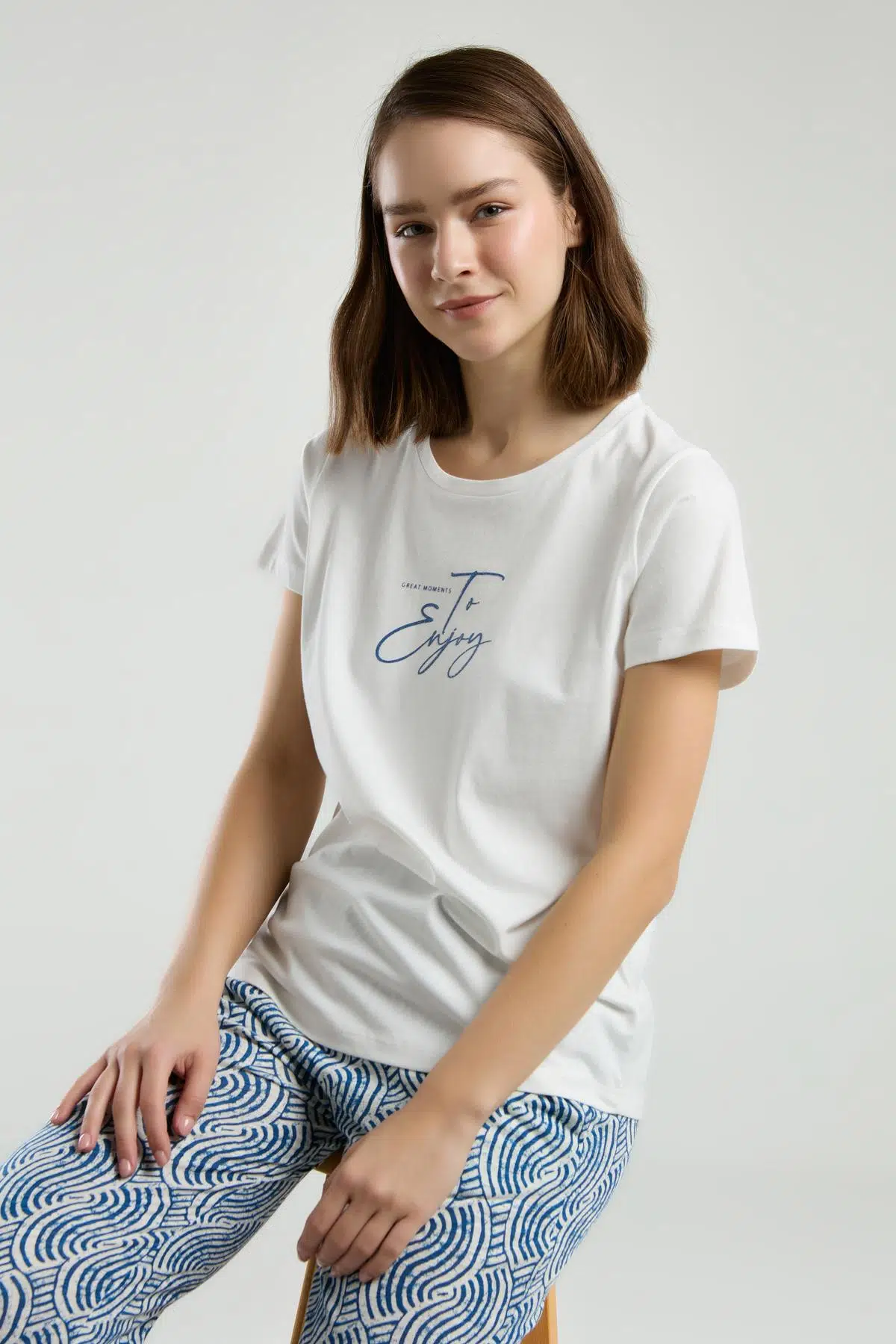 Arnetta 3305 Great Moments To Enjoy Kadın Beyaz Kısa Kol Pijama Takım - BEYAZ