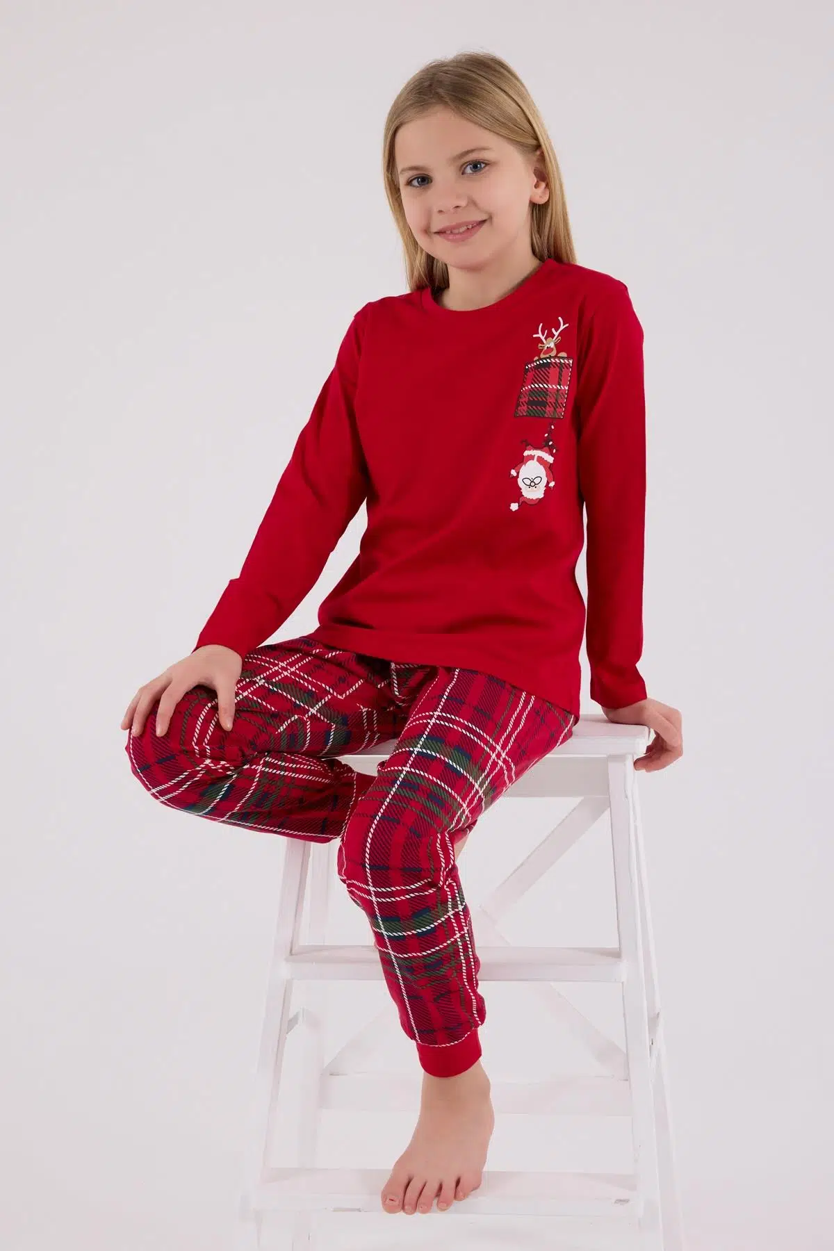 Arnetta Garson Kız Çocuk Aile %100 Pamuklu 4 Mevsim New Year Uzun Kollu Pijama Takım