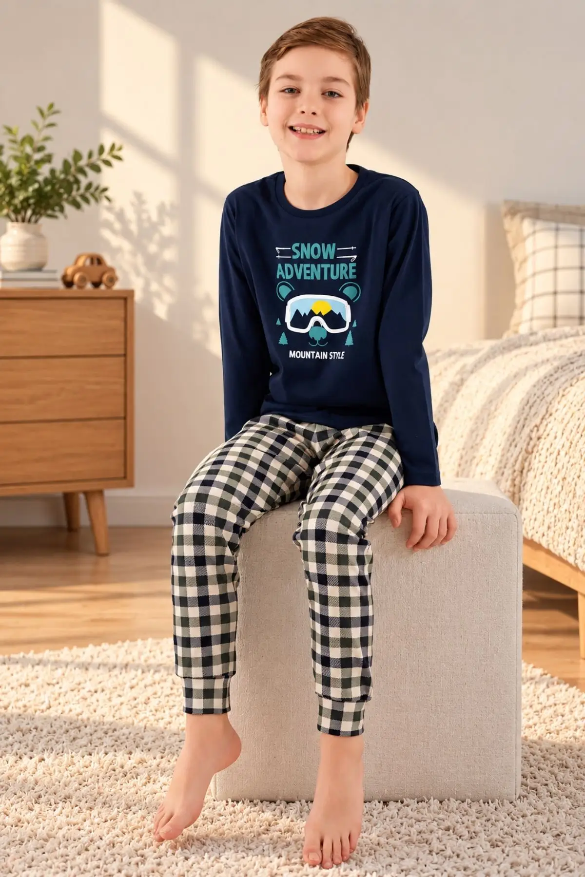 Arnetta Erkek Çocuk Premium Pamuklu Kışlık Regular Fit Uzun Kollu Pijama Takım
