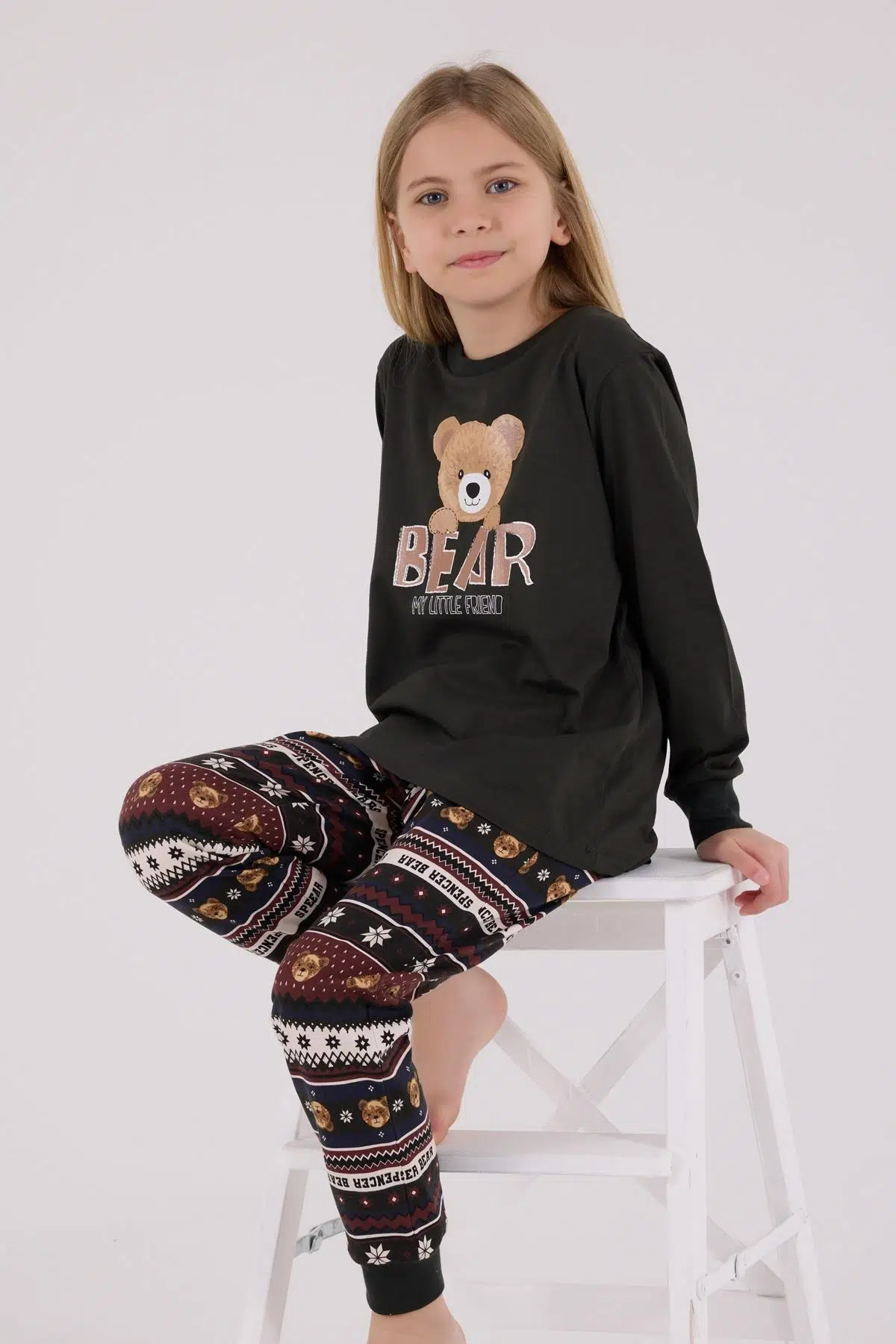 Arnetta Kız Çocuk Garson Aile Bear My Little Friend %100 Pamuklu 4 Mevsim Uzun Kollu Pijama Takım