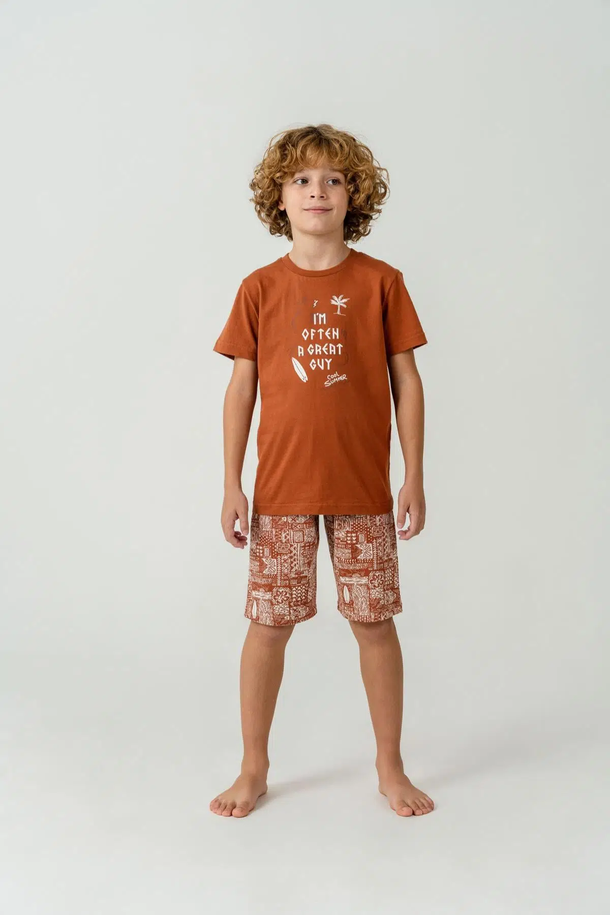 Arnetta Premium Erkek Çocuk Cool Summer Rahat Kalıp %100 Pamuk Kısa Kollu Şortlu Aile Pijama Takım