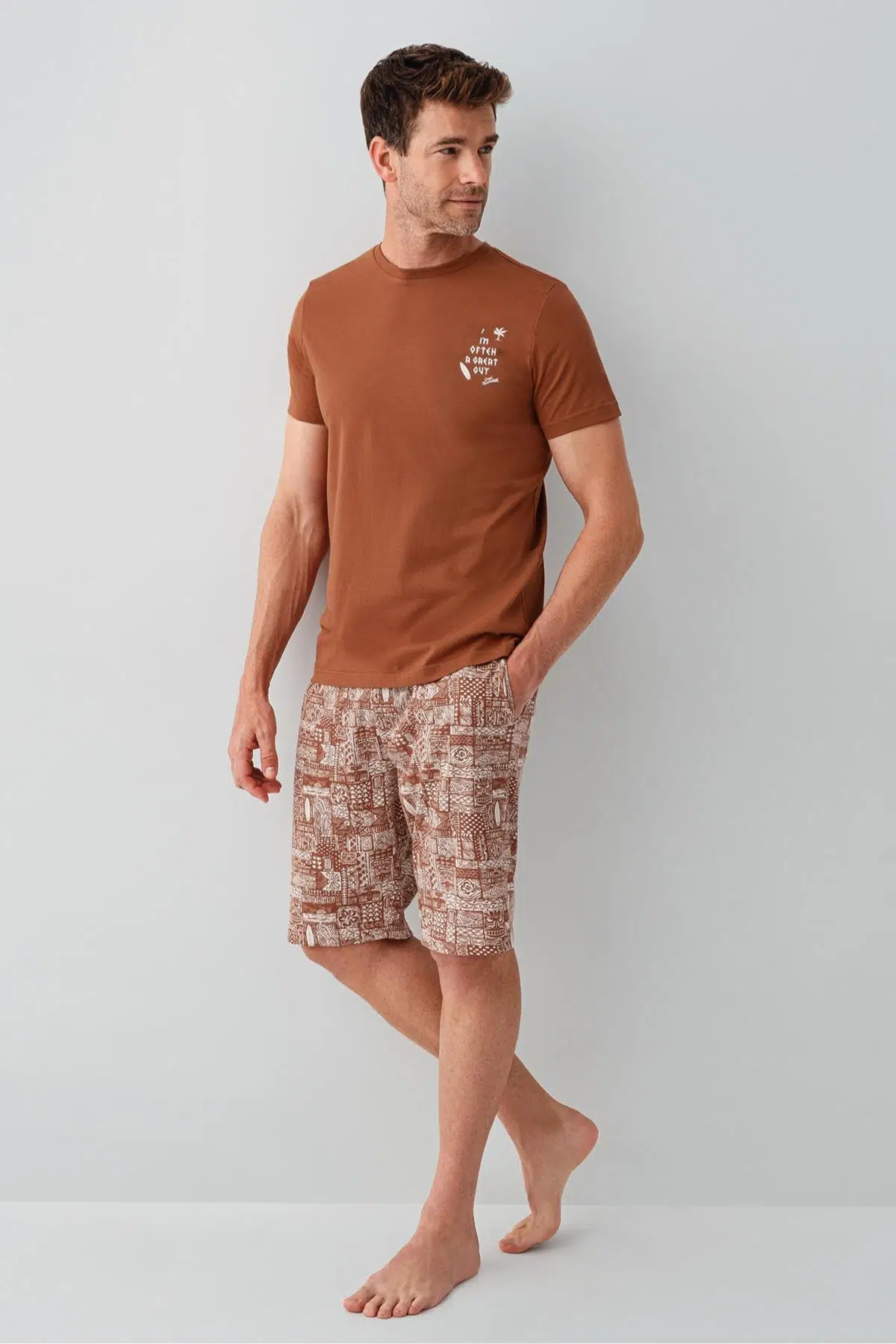 Arnetta Premium Erkek Cool Summer Rahat Kalıp %100 Pamuk Kısa Kollu Şortlu Aile Pijama Takım