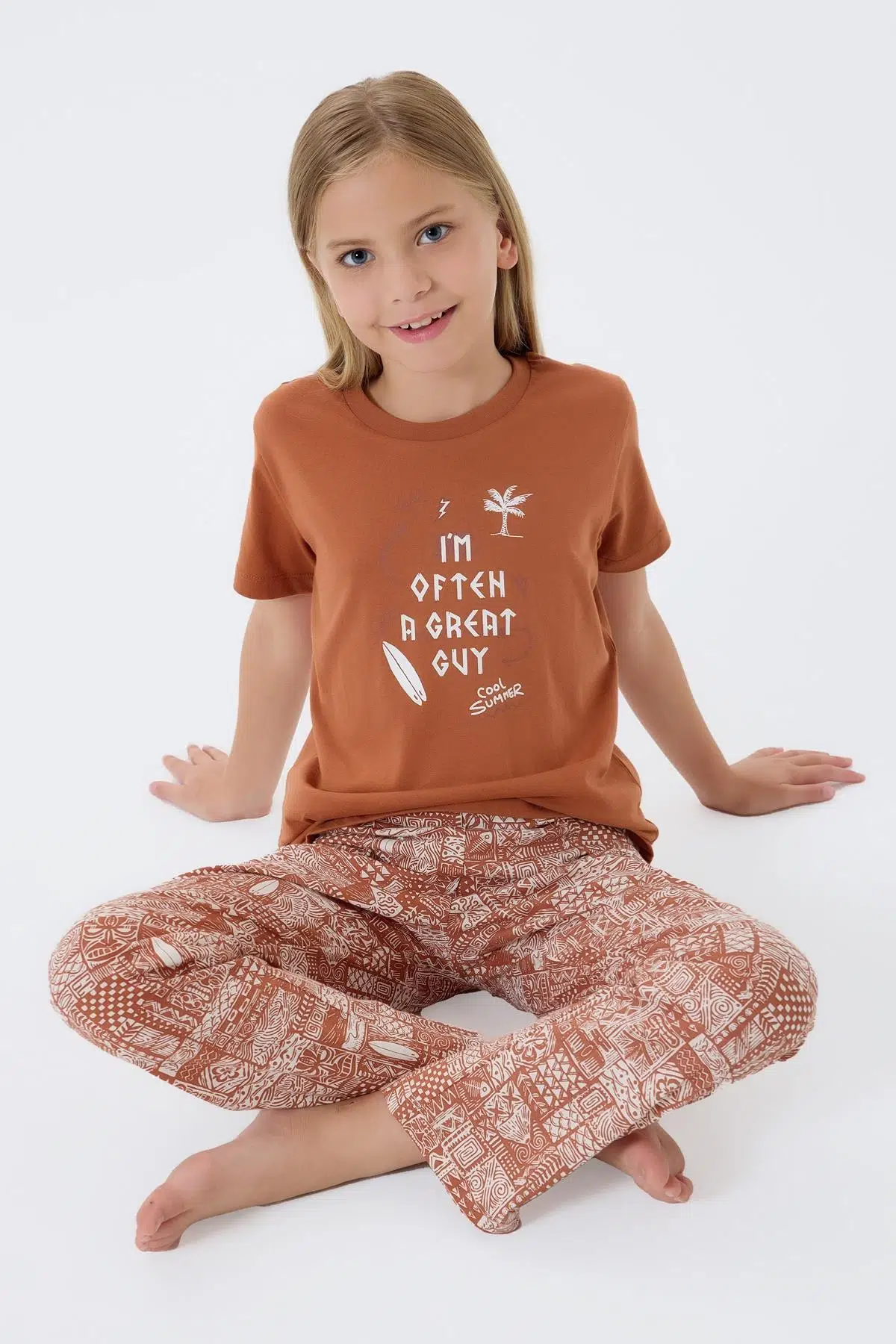 Arnetta Premium Garson Kız Çocuk Cool Summer Rahat Kalıp %100 Pamuk Kısa Kollu Aile Pijama Takım