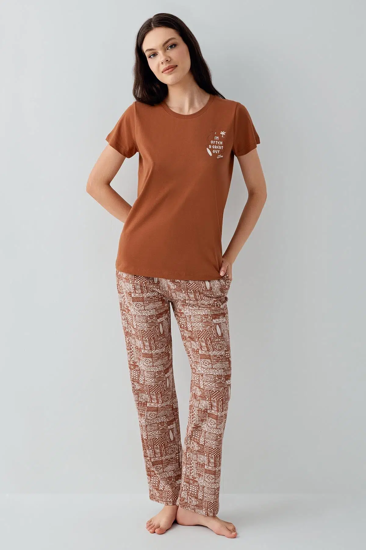 Arnetta Premium Kadın Cool Summer Rahat Kalıp %100 Pamuk Kısa Kollu Aile Pijama Takım
