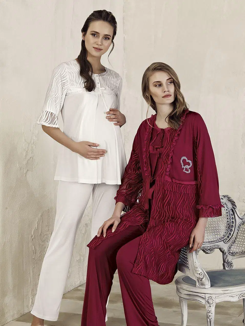 Artış 3403 Sabahlıklı Lohusa Pijama Takımı - EKRU