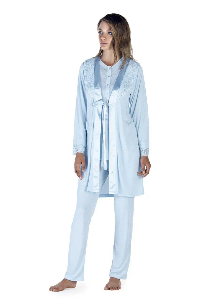 Artış 5301 3'lü Sabahlık Pijama Takımı - PUDRA