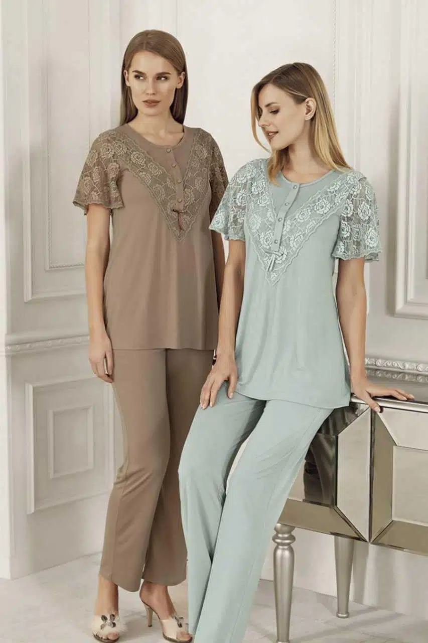 Artış 6201 Kadın Kısa Kollu Pijama Takımı - KAHVERENGİ