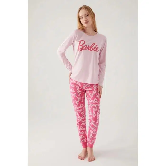 Barbie 1766 Kadın Yuvarlak Yaka Uzun Kol Pijama Takım - SİYAH