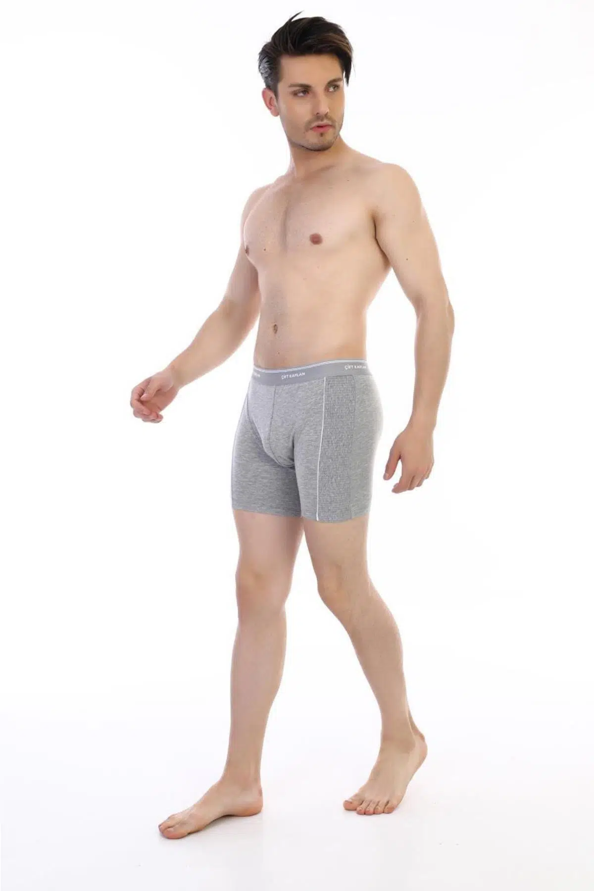 Çift Kaplan 855 Erkek Biyeli Elastanlı Boxer - GRİ
