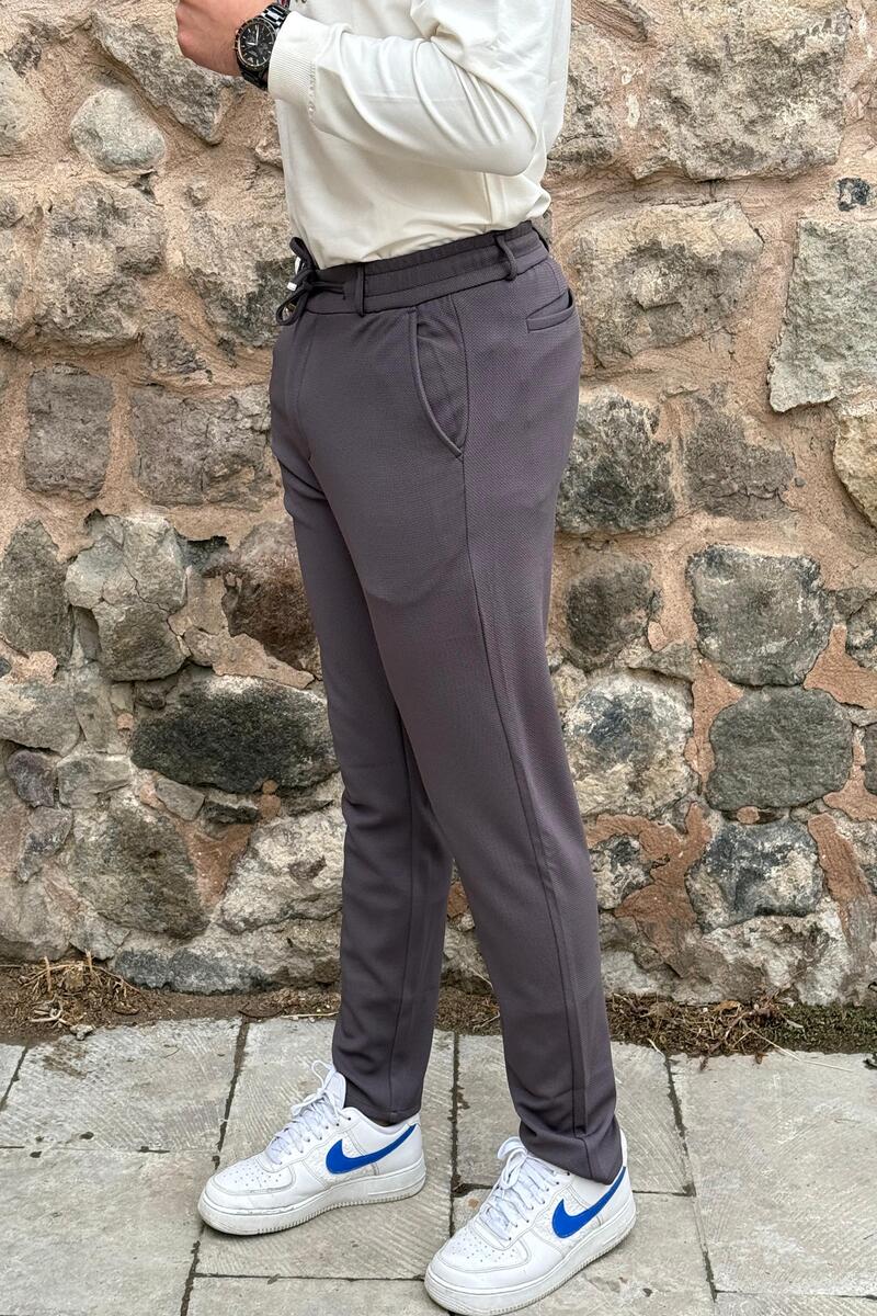 Gd Goldoremi Erkek Slim Fit Beli Lastikli İpli Fermuarlı Likralı Ascoli Kumaş Rahat Jogger - ANTRASİT