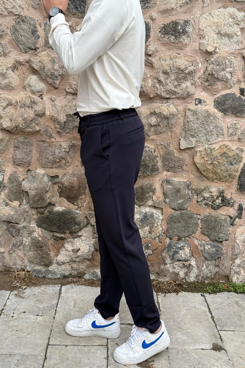 Gd Goldoremi Erkek Slim Fit Beli Lastikli İpli Fermuarlı Likralı Ascoli Kumaş Rahat Jogger - LACİVERT