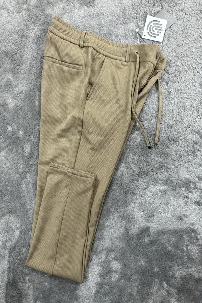 Gd Goldoremi Erkek Slim Fit Beli Lastikli İpli Fermuarlı Likralı Ascoli Kumaş Rahat Jogger - BEJ