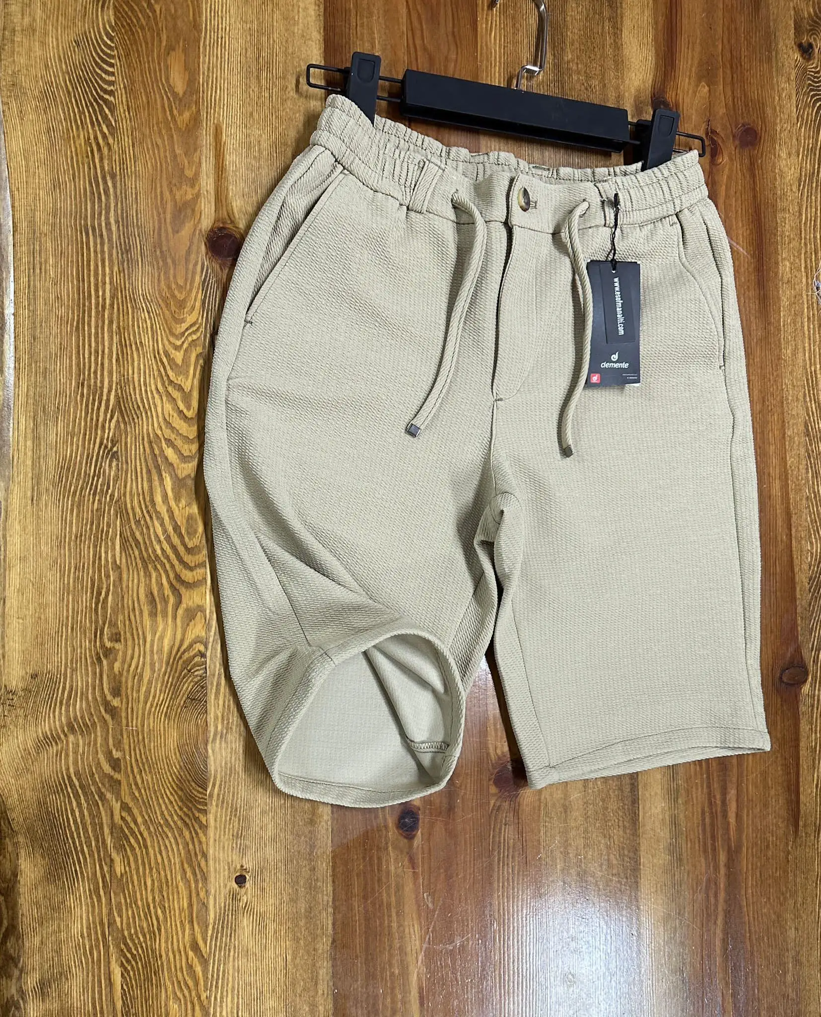 Demente Erkek Kayra Kumaş Beli Lastikli Şort Jogger - BEJ