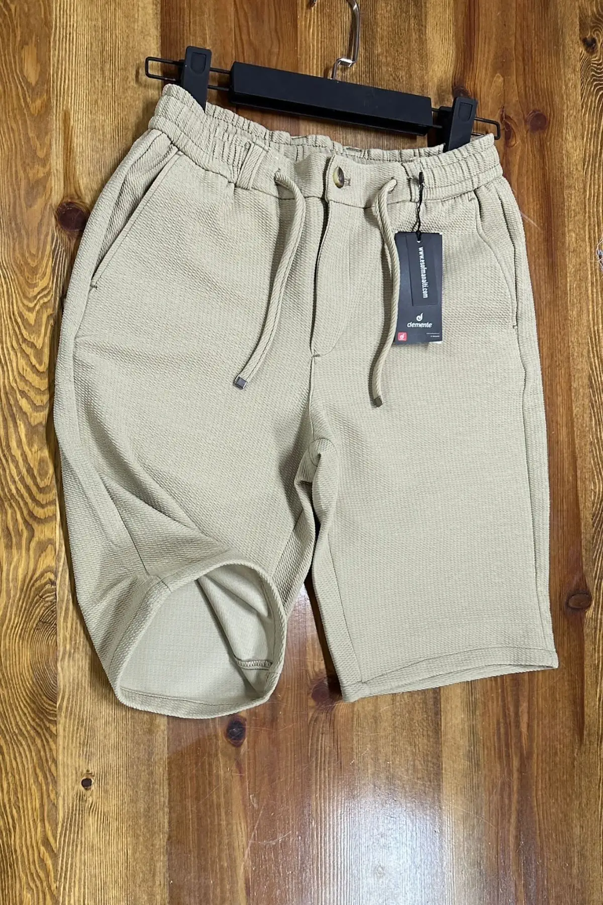 Demente Erkek Kayra Kumaş Beli Lastikli Şort Jogger - BEJ