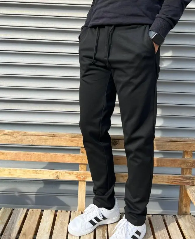 Erkek Jakarlı Çelik Örme Rahat Jogger Pantolon - SİYAH