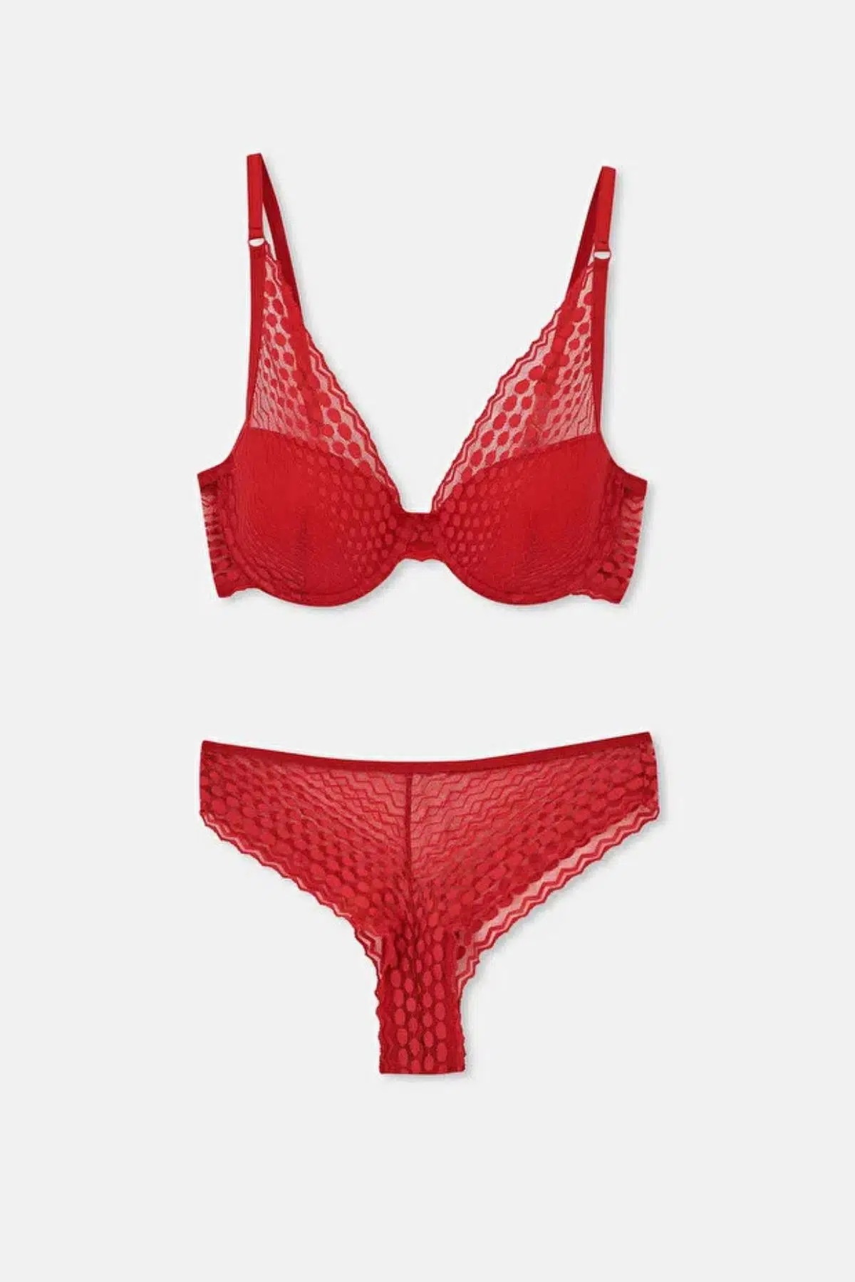 Eros Kadın Gınger Dantelli Boş Cup Sütyen Takım - KIRMIZI