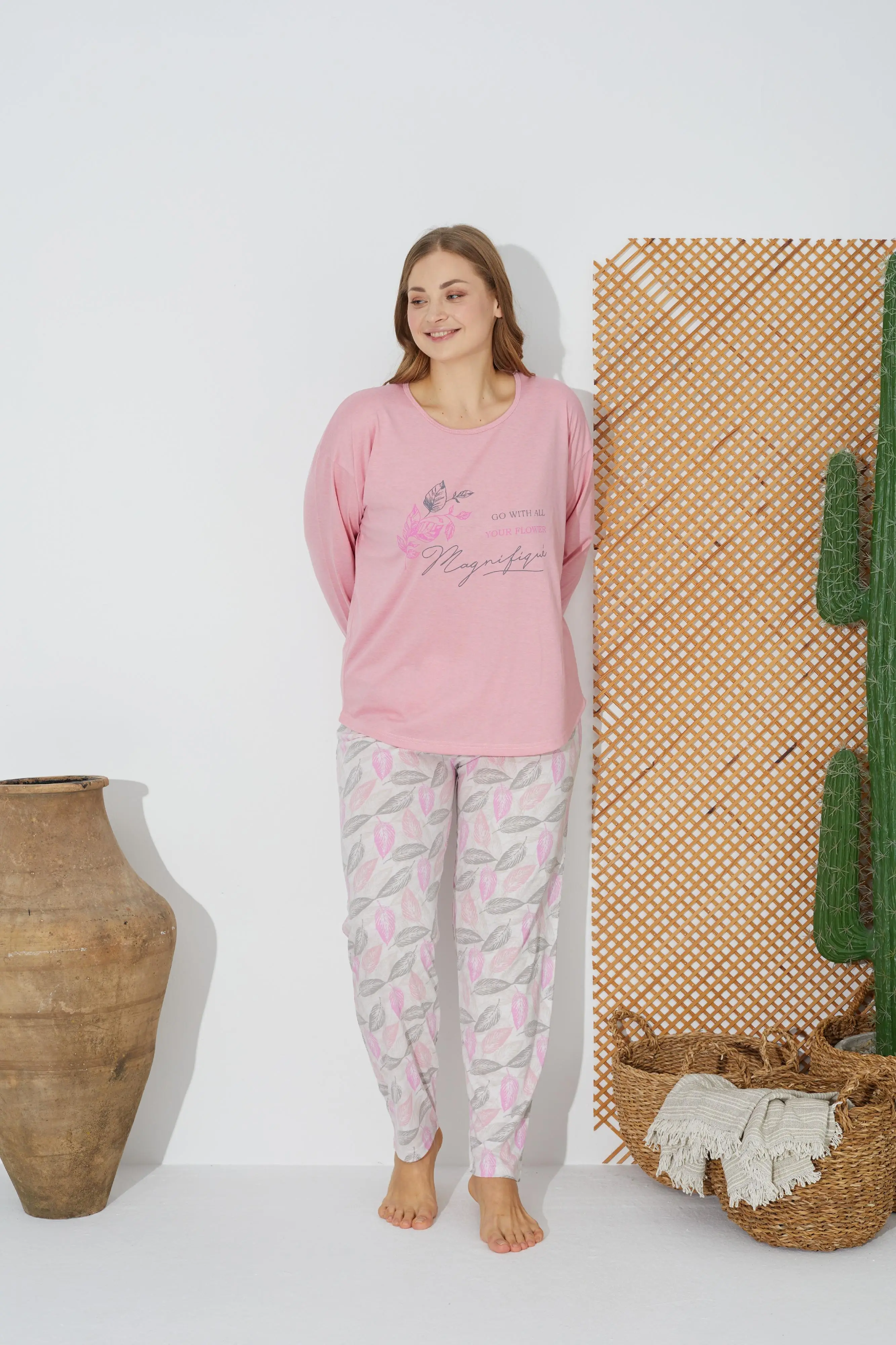 Estiva 24077 Kadın Uzun Kollu Pijama Takımı - PEMBE
