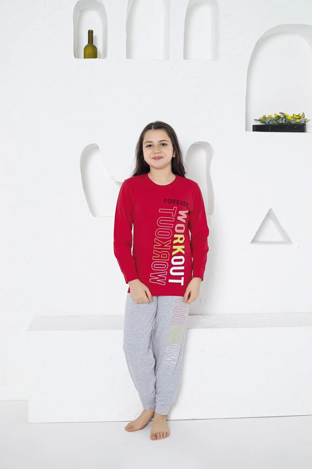 Estiva 24472 Kız Çocuk Uzun Kollu Pijama Takımı - KIRMIZI