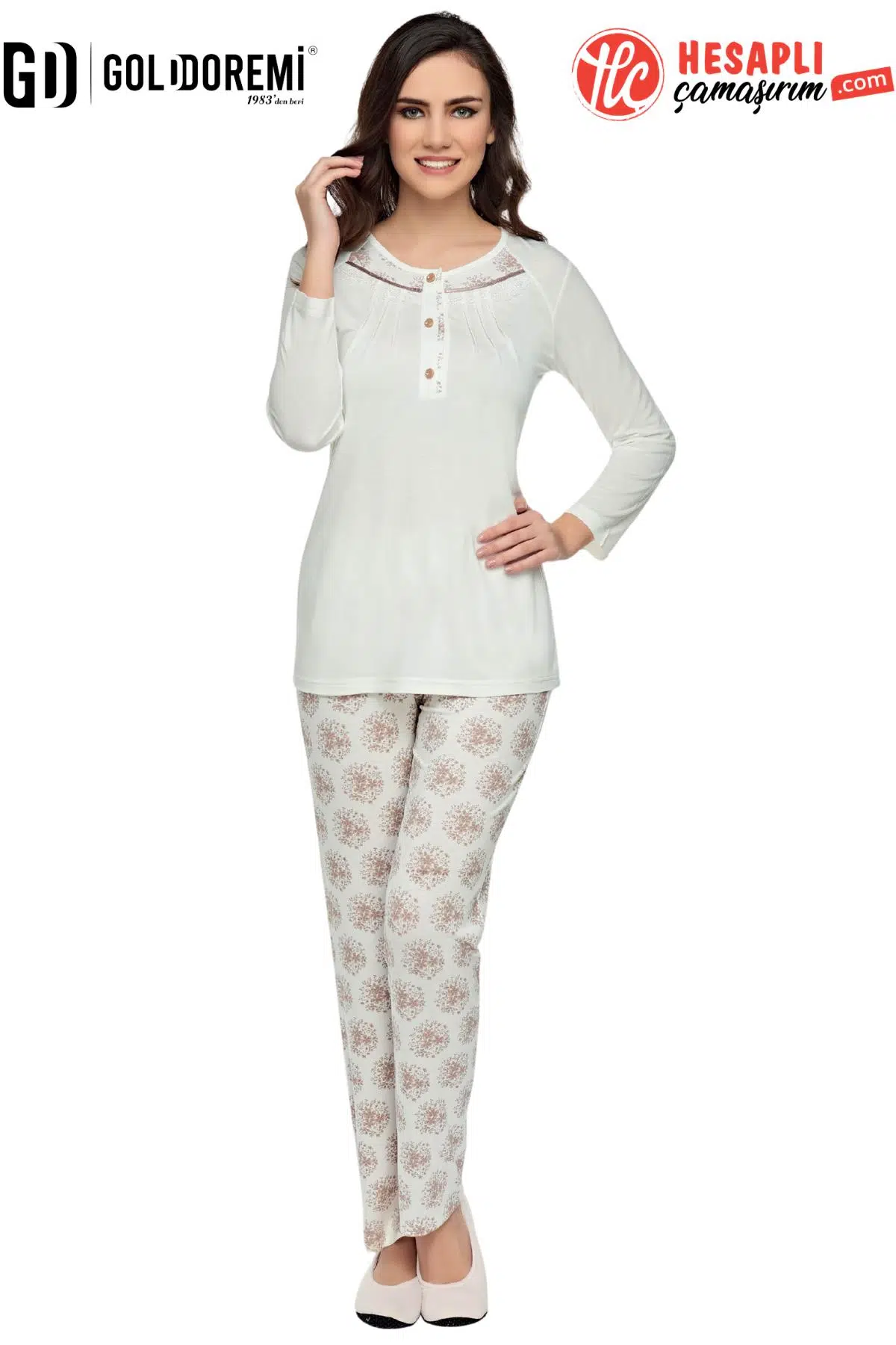 Gd Goldoremi Flz 89-286 Kadın Desenli Uzun Kollu Pijama Takım