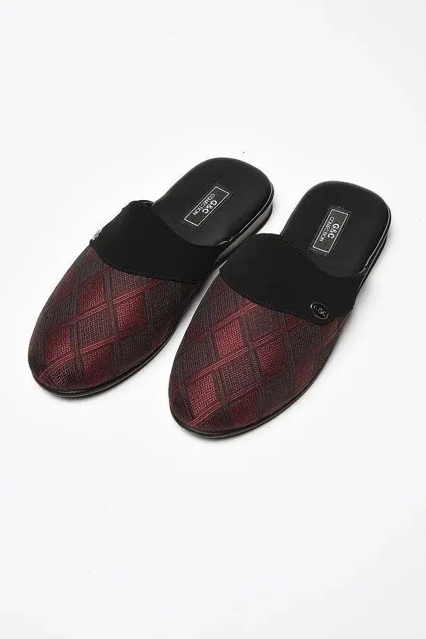 G&C Jakarlı Poli Tabanlı Kumaş Erkek Çeyiz Terlik - BORDO