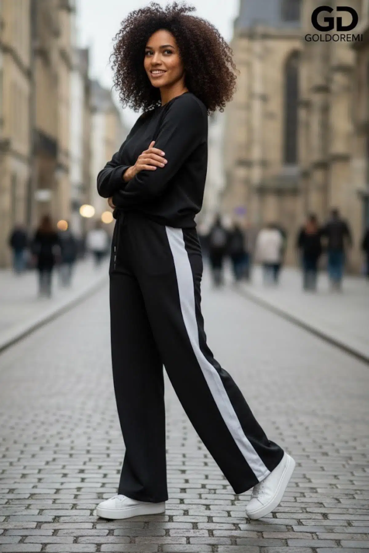 Gd Goldoremi 11-007 Kadın Modal Yanı Parçalı Şeritli Bol Paça Eşofman Altı