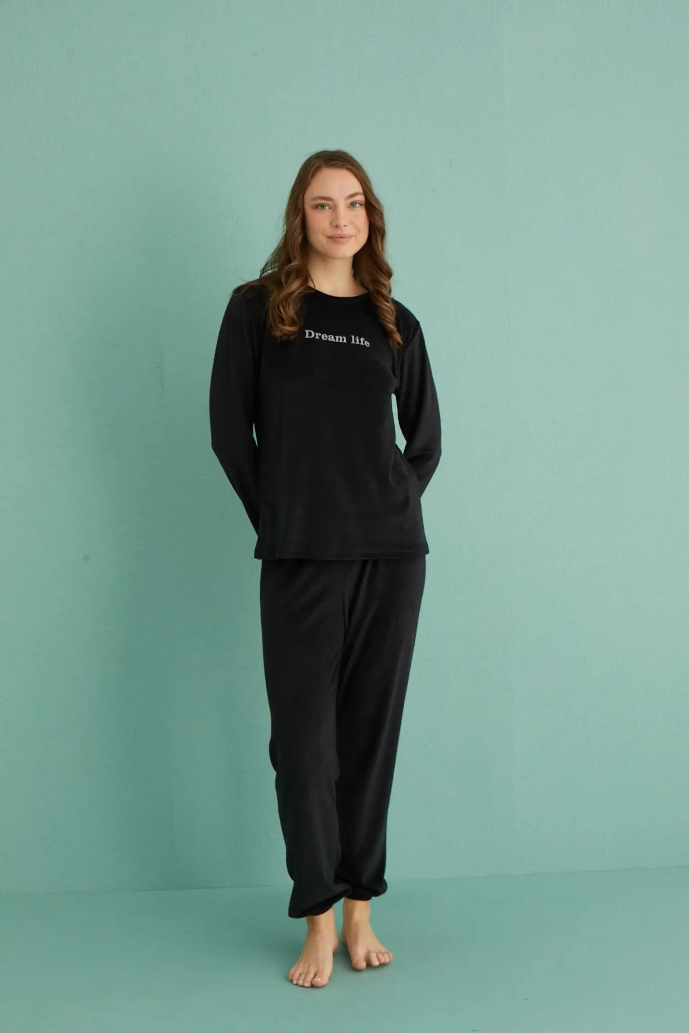 Gd Goldoremi 13164-10 Kadın Dream Life Kadife Pijama Takım - SİYAH