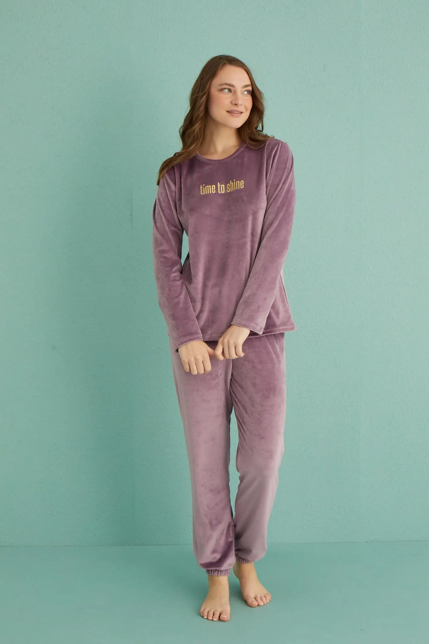 Gd Goldoremi 13164-21 Kadın Time To Shine Kadife Pijama Takım - LİLA